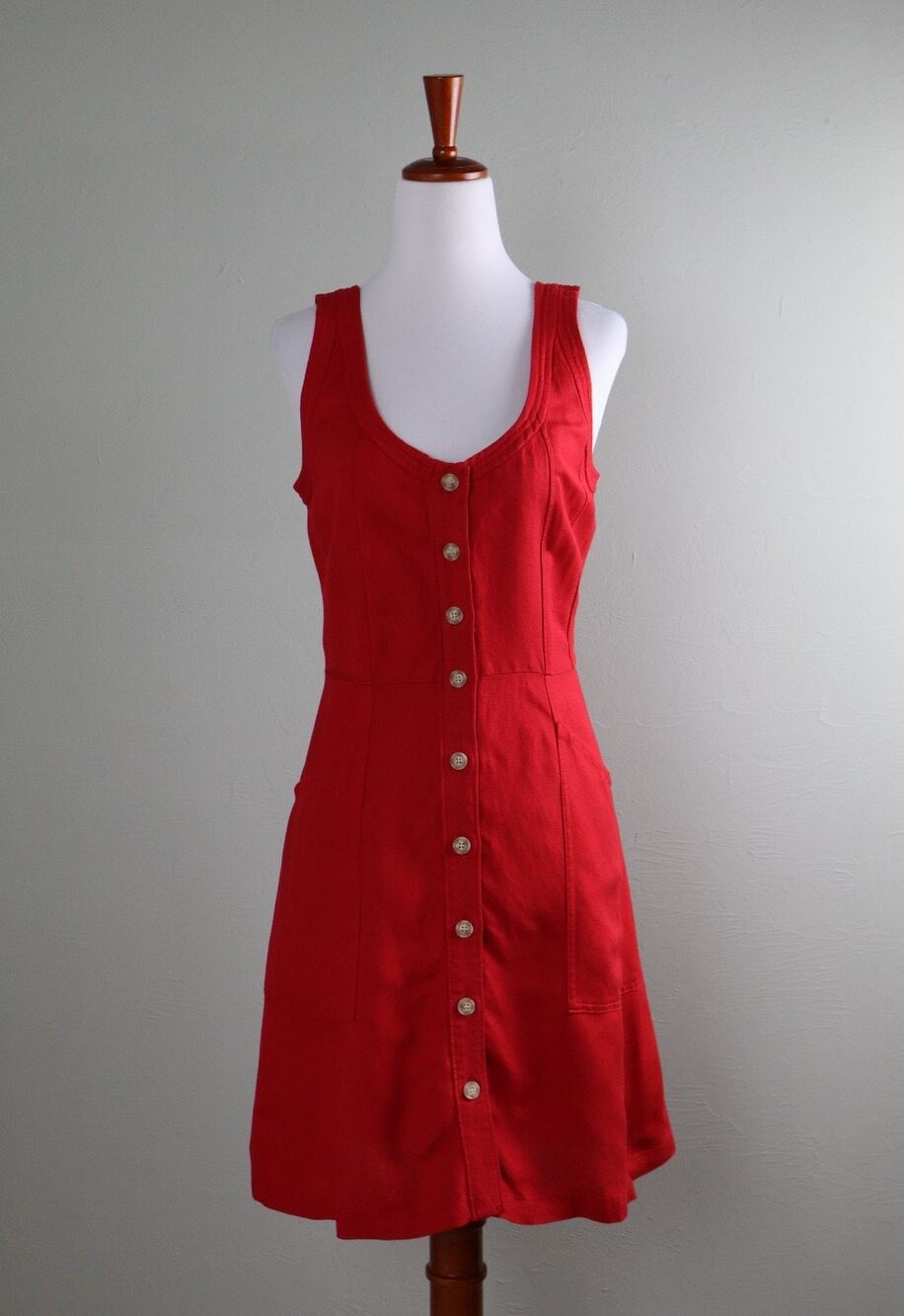 ANN TAYLOR LOFT NWT Solid Red Darling Linen Blend Pocket Tank Dress Size 4